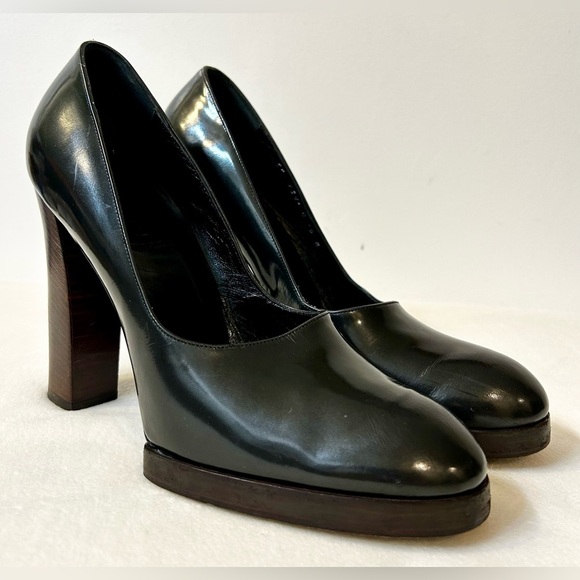 Gucci Beetle Calf Chunky Heel Vintage Tom Ford Dark Gray Size 10 - Picture 2 of 14